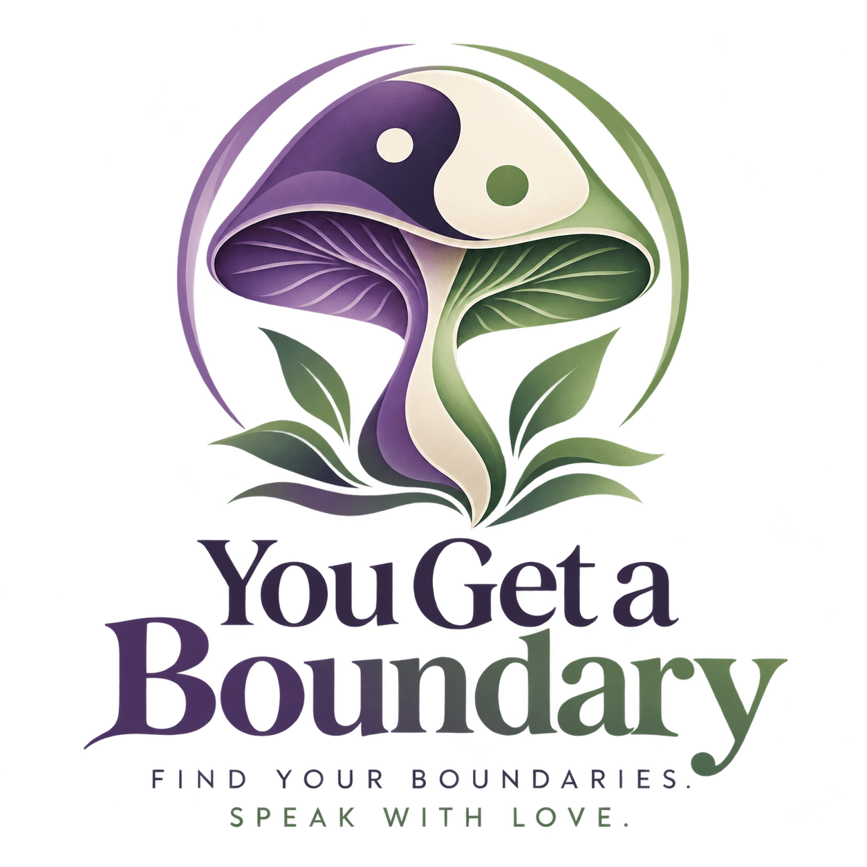 You Get a Boundary logo — a mushroom with a yin-yang cap surrounded by leaves